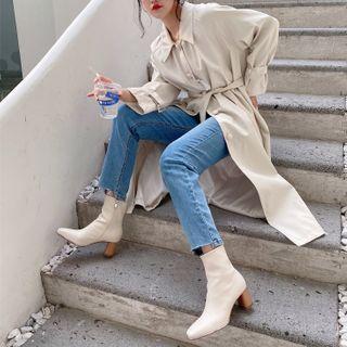 Faux Leather Zipped Chunky-heel Ankle Boots