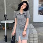 Short-sleeve Badge Embroidered A-line Polo Dress