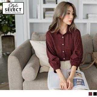 Dot Print Elastic-cuff Blouse