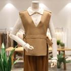 V-neck Woolen Vest Khaki - One Size