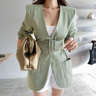 Lapelless Belted Blazer