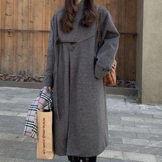 Asymmetrical Button-up Long Coat Gray - One Size
