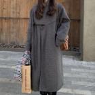 Asymmetrical Button-up Long Coat Gray - One Size
