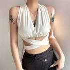 Halter Lace-up Cropped Top White - One Size