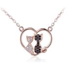 925 Sterling Silver Cat Heart Necklace With Austrian Element Crystal Rose Gold - One Size