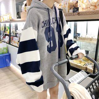 Color Block Drawstring Hoodie Gray - One Size