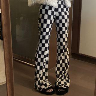 High-waist Chessboard Wide-leg Bell-bottom Pants