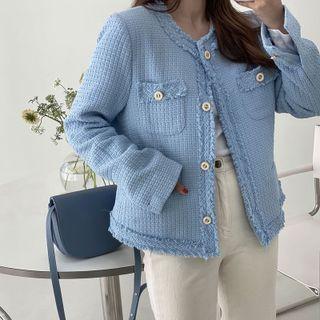 Long Sleeve Plain Tweed Cardigan