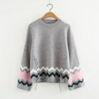 Color Block Lace-up Sweater
