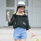 Off-shoulder Embroidery Chiffon Top
