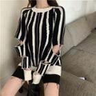 Striped Cutout Sweater As Shown In Figure - One Size