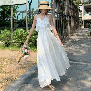 Spaghetti Strap Ruffled A-line Maxi Dress