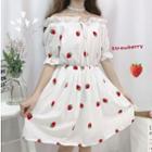 Strawberry Embroidered Short-sleeve A-line Dress White - One Size
