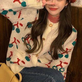 Jacquard Cardigan Green & Red & White - One Size