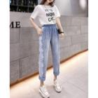 Lace Trim Straight Leg Jeans