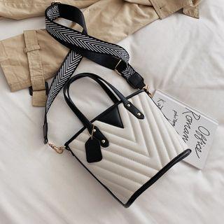 Top-handle Wide Strap Bucket Bag