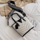 Top-handle Wide Strap Bucket Bag