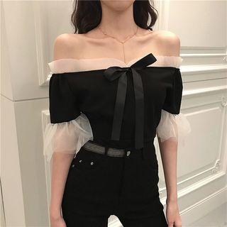 Lace Trim Off-shoulder Top Black - One Size