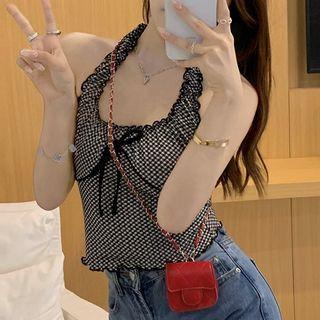 Halter Plaid Cropped Camisole Top Black & White - One Size