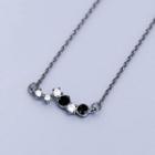 925 Sterling Silver Rhinestone Necklace Black Gold - One Size