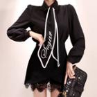 Set: Double-breasted Cropped Blazer + Lace Trim Mini A-line Skirt
