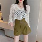 Cutout Knit Cropped Top / High-waist Faux Leather Shorts