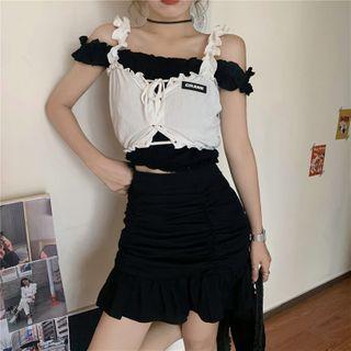 Short-sleeve Blouse / Vest / Mini A-line Skirt
