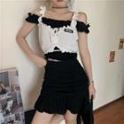 Short-sleeve Blouse / Vest / Mini A-line Skirt