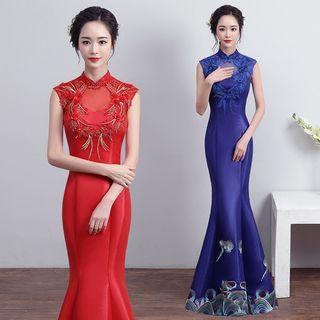 Applique Tie-up Mermaid Evening Gown