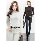 Turtle-neck Frill-trim T-shirt