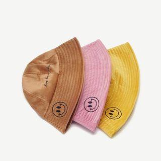 Embroidered Smiley Corduroy Bucket Hat