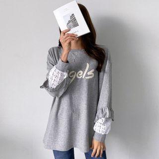 Frilled Eyelet Lace-trim Sweatshirt