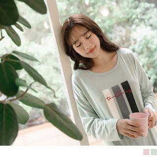 Bar Printed Long Sleeve Sleep Dress