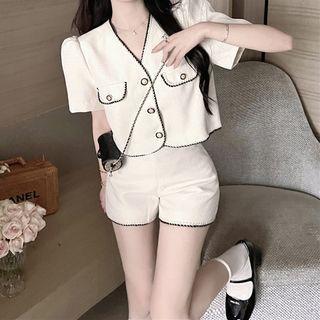 Short-sleeve Button Top / High Waist Shorts