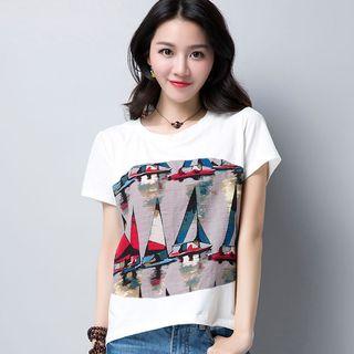 Sailboat Print Short Sleeve T-shirt