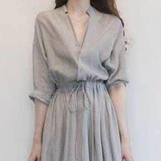 Drawstring-waist Midi A-line Dress