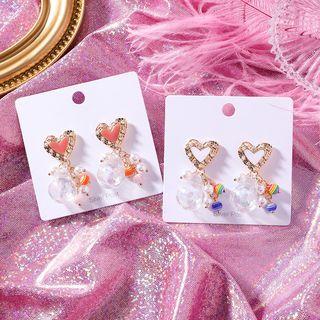 Rhinestone Heart Glass Bead Dangle Earring