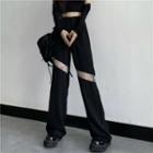 Mesh Panel High-waist Wide-leg Dress Pants