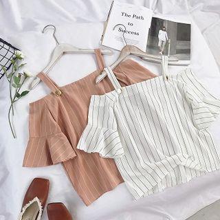 Striped Short-sleeve Cold Shoulder Top
