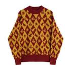 Two-tone Argyle Print Sweater Red & Yellow - One Size