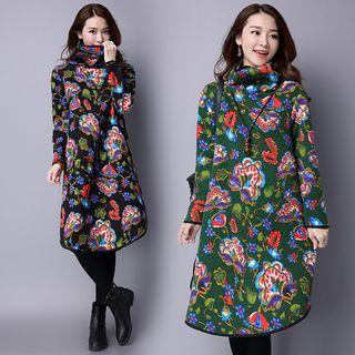 Floral Print High Neck Long Sleeve Dress