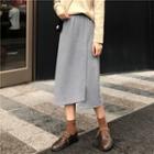 Asymmetric-hem Plain Midi Skirt