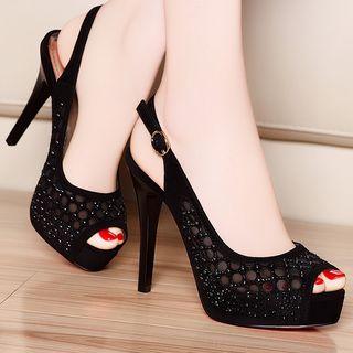 Lace Rhinestone High-heel Sandals