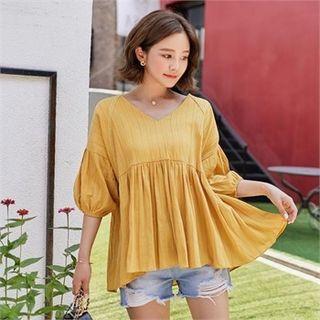 Puff-sleeve Lace Empire Blouse