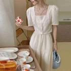 Set Of 2: Square-neck Balloon-sleeve Top + Midi Skirt