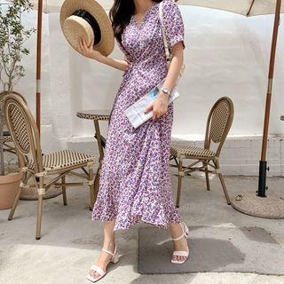Frilled Floral Maxi Wrap Dress Purple - One Size