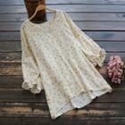 Triangle Print 3/4-sleeve Blouse Beige - One Size