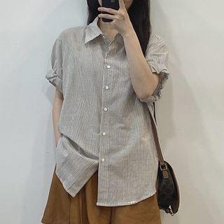 Short-sleeve Striped Shirt Striped - White & Gray - One Size