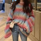 Striped Cable-knit Oversize Sweater As Shown In Figure - One Size