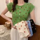 Short-sleeve Floral Cut-out Knit Top